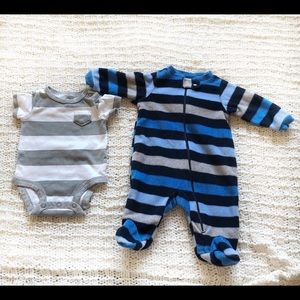 Striped sleeper and onesie bundle